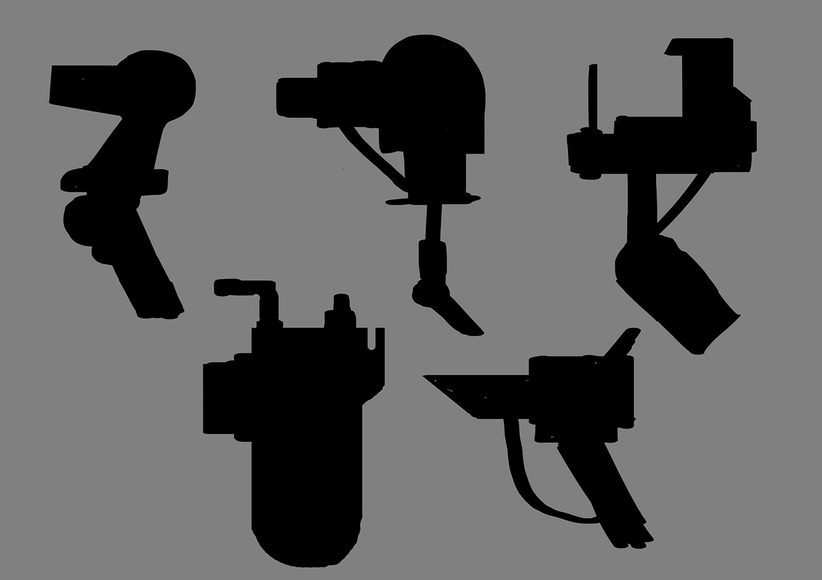 Silhouette sketches of various industrial equipment as seen in the film Deadly Delivery