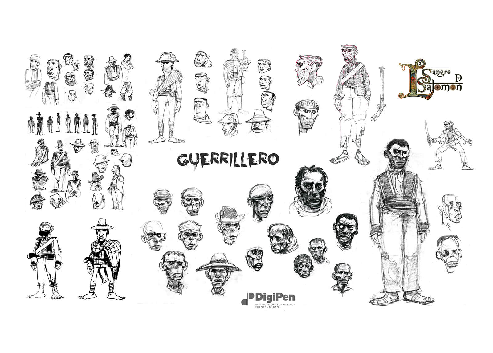 Concept drawings of Guerrillero from La Sangre de Salomon