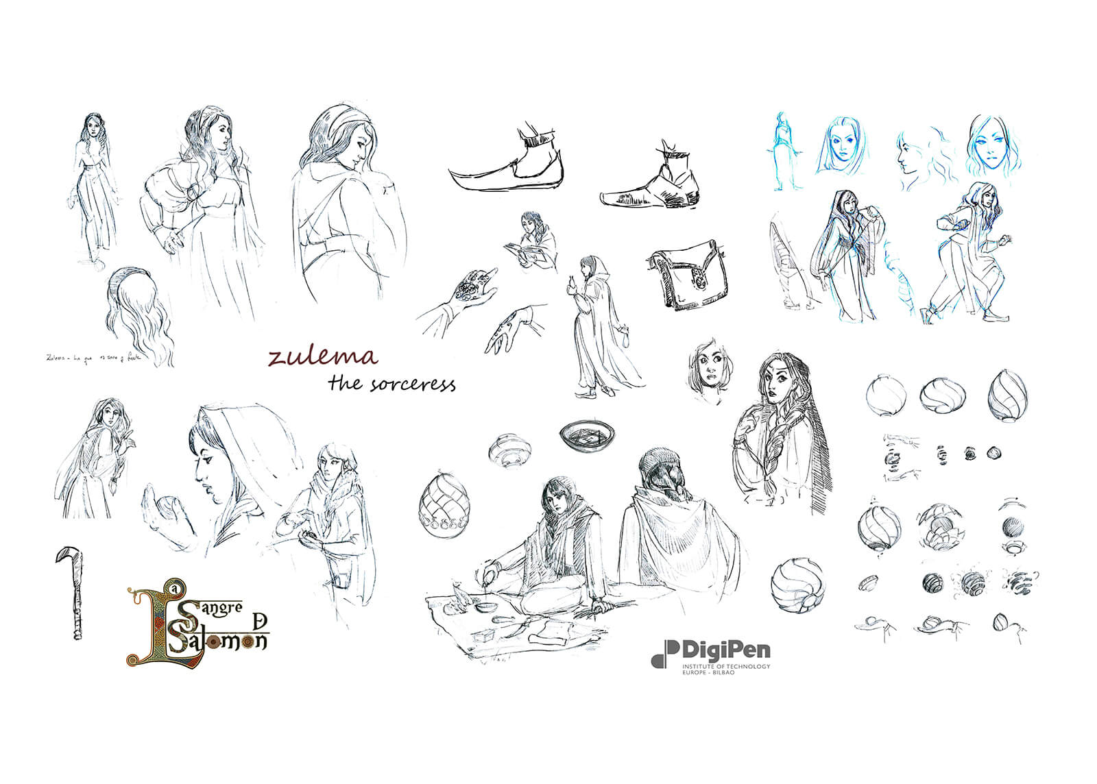 Concept drawings of Zulema The Sorceress from La Sangre de Salomon