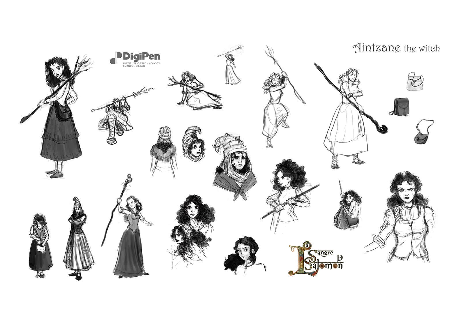 Concept drawings of Aintzane The Witch from La Sangre de Salomon