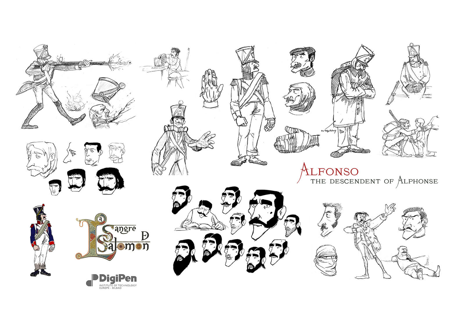 Concept drawings of Alfonso, the descendent of Alphonse, from La Sangre de Salomon