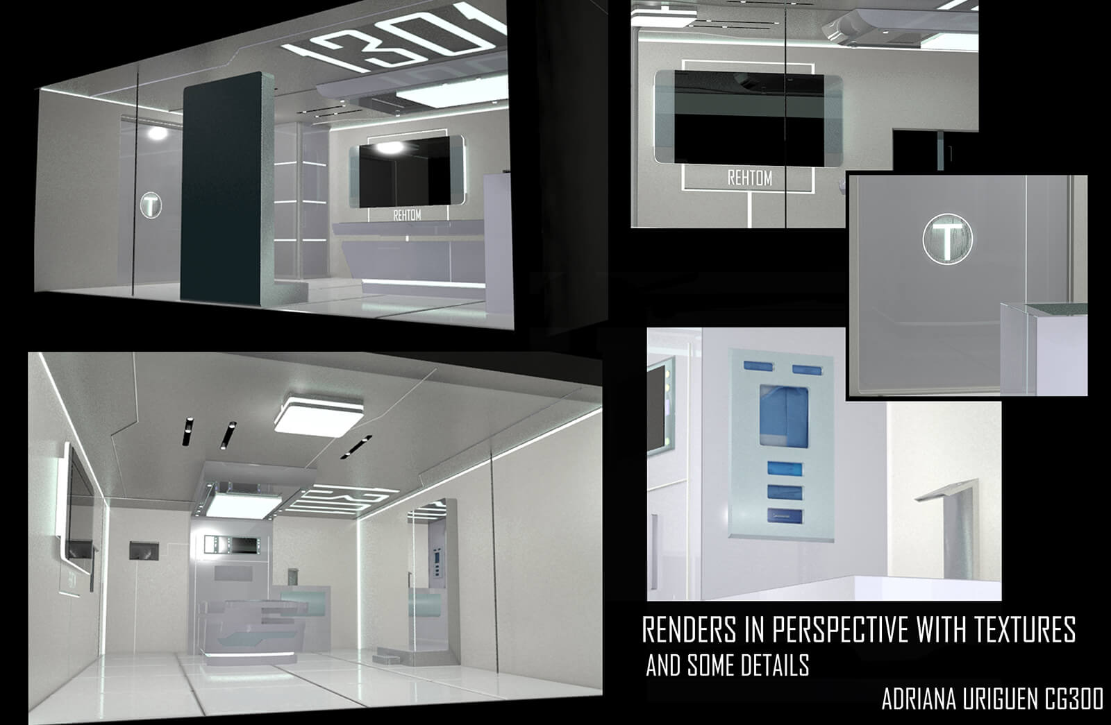 Renders of a futuristic medical bay with textures