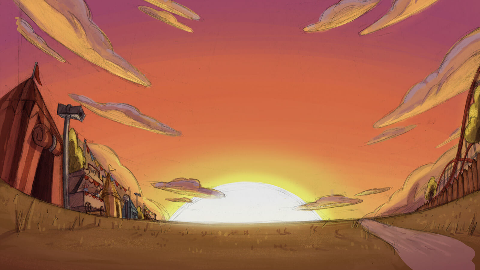 Background artwork of the carnival at sunset