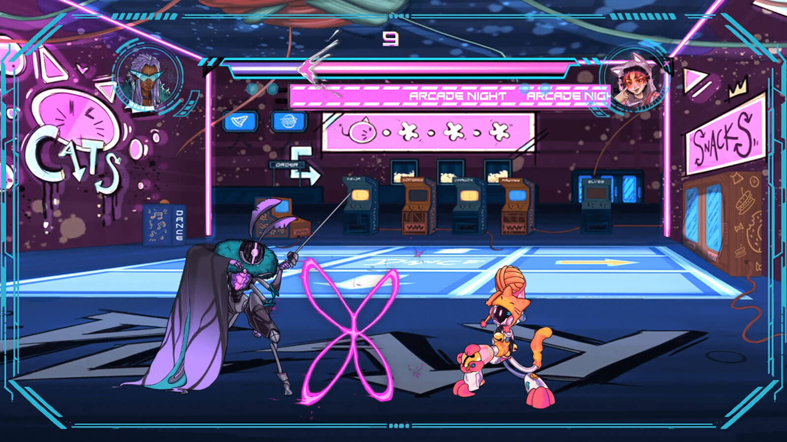 Kai y Aylo están luchando en la zona de arcade.