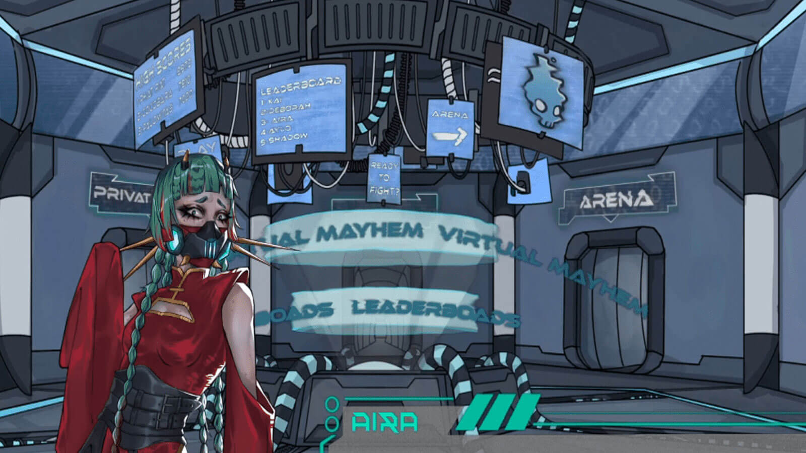 Aira de Virtual Mayhem está hablando, ella está a salvo cerca del área de entrenamiento.