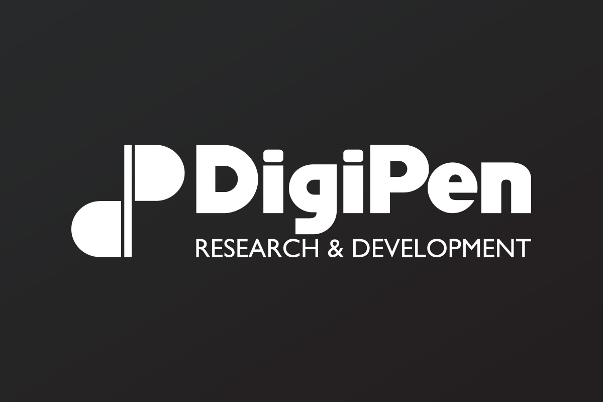 Logo de Digipen Research & Development en blanco sobre fondo negro.