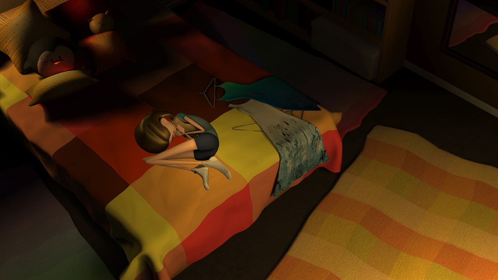 Skye, the protagonist, hasn't gone to the date; insecurity has taken over her, and she is lying on her bed.