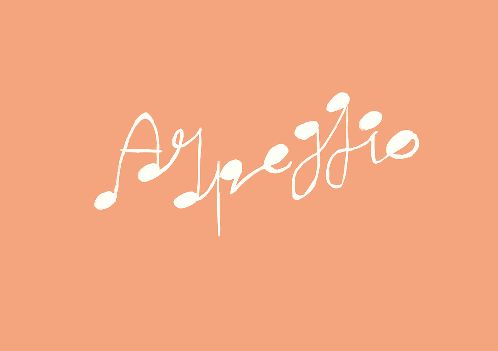 Title card for the film Arpeggio in white font on an orange background stylized to resemble music notes
