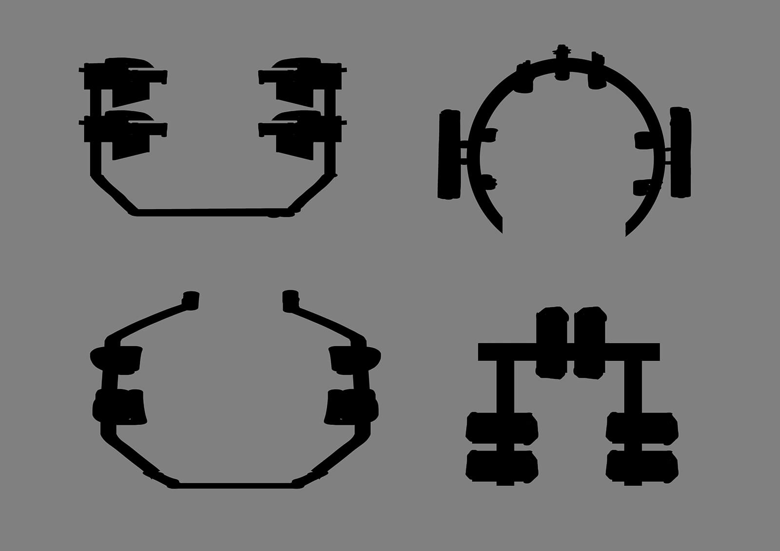 Silhouette sketches of various industrial equipment as seen in the film Deadly Delivery