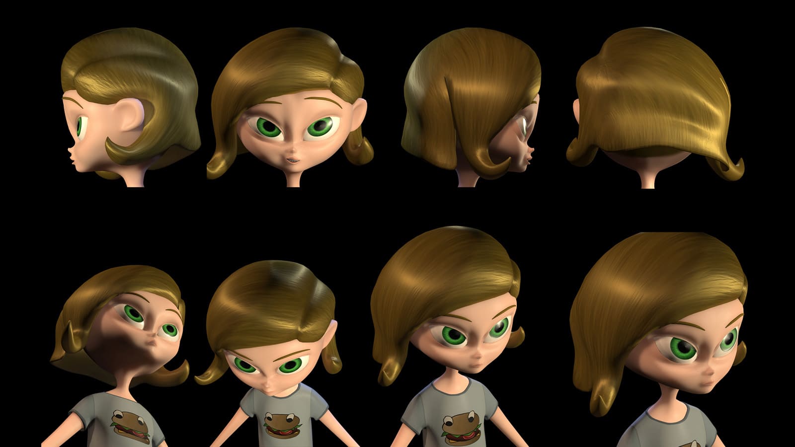 Main character's 3D designed head turnaround.