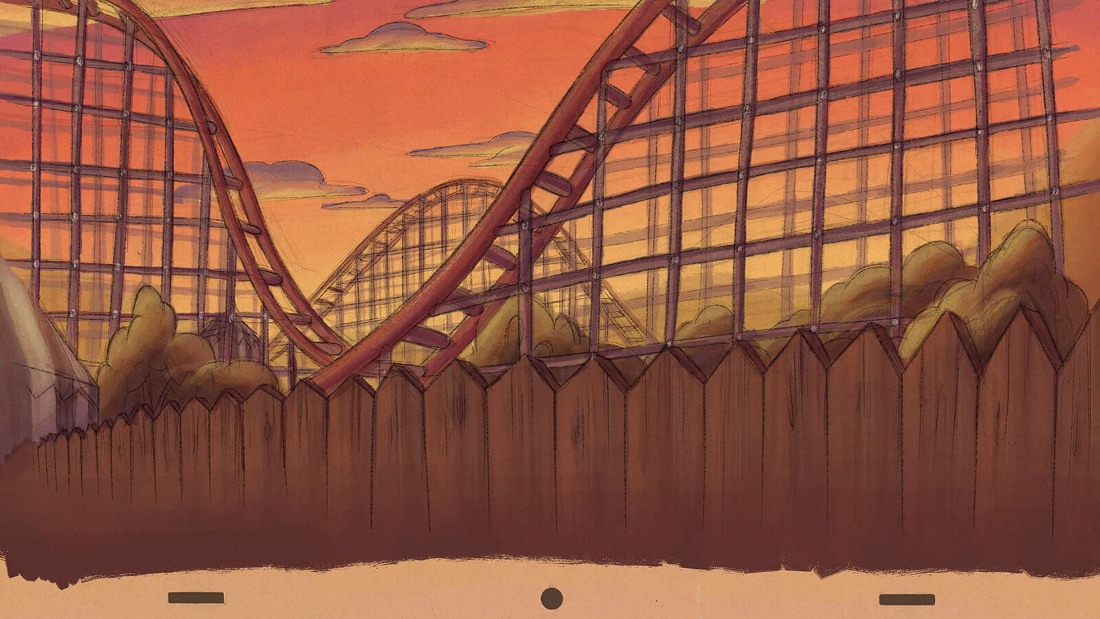 Background artwork of the carnival and the roller coaster
