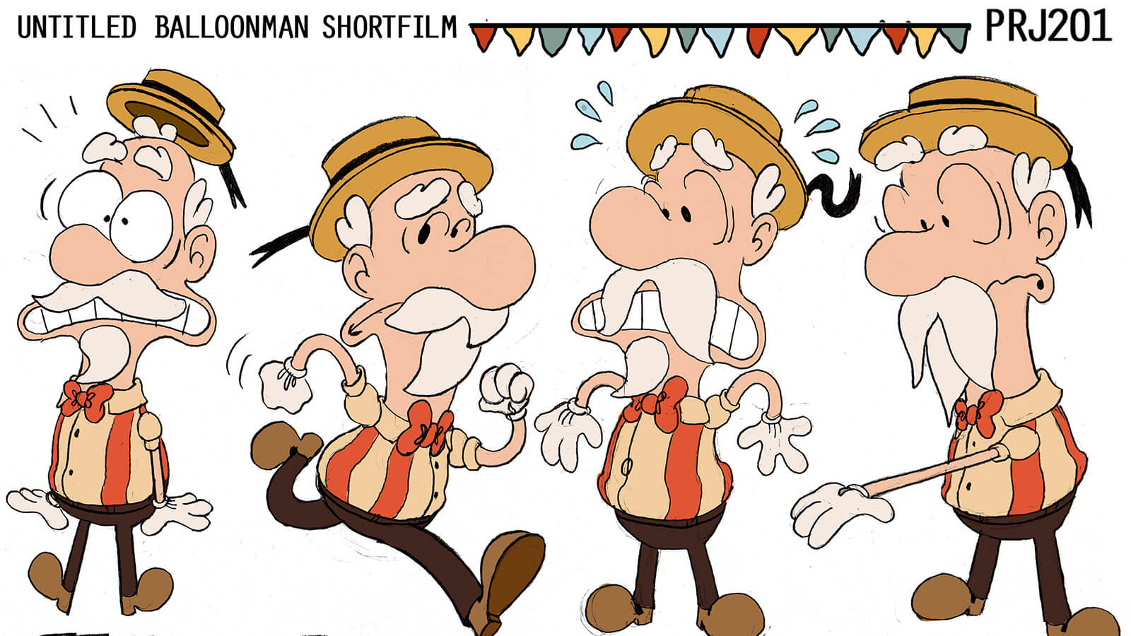 Concept artwork of the old carnival balloonman with different facial expressions