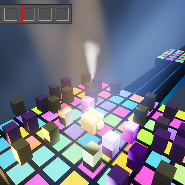 Isometric view of colorful pastel blocks with a central gold colored block