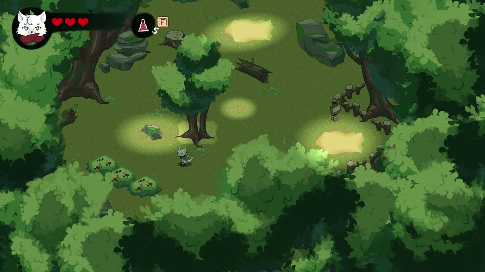 Isometric view of a character exploring a lush green forest