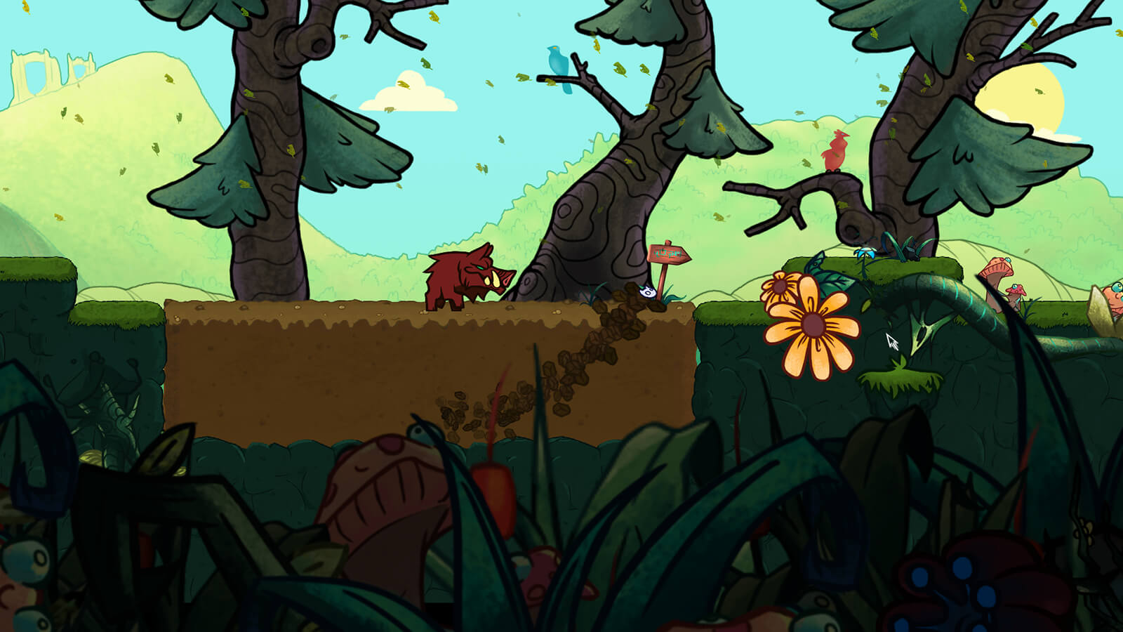 Screenshot featuring a wart hog in a forest setting