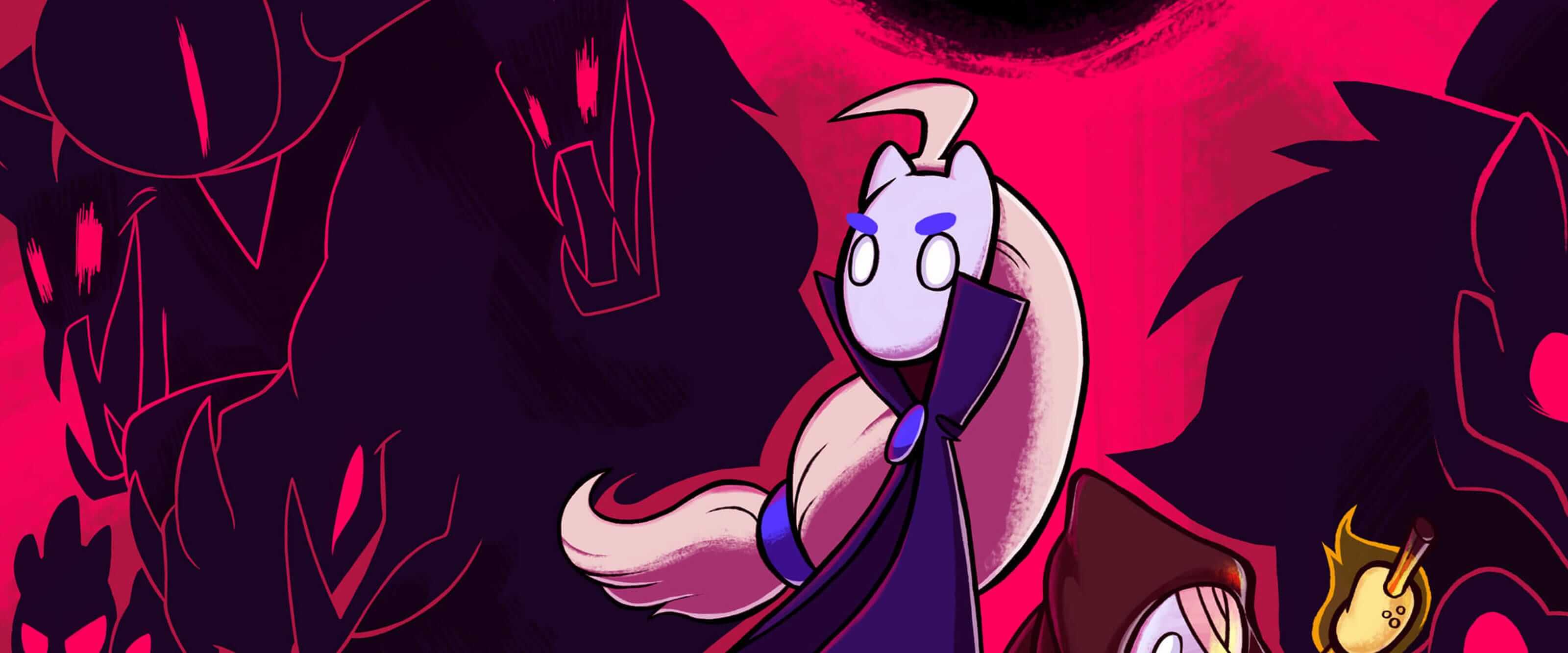DigiPen Europe-Bilbao Student Game JERA The title screen for Jera, featuring two main characters with silhouettes of monsters behind them