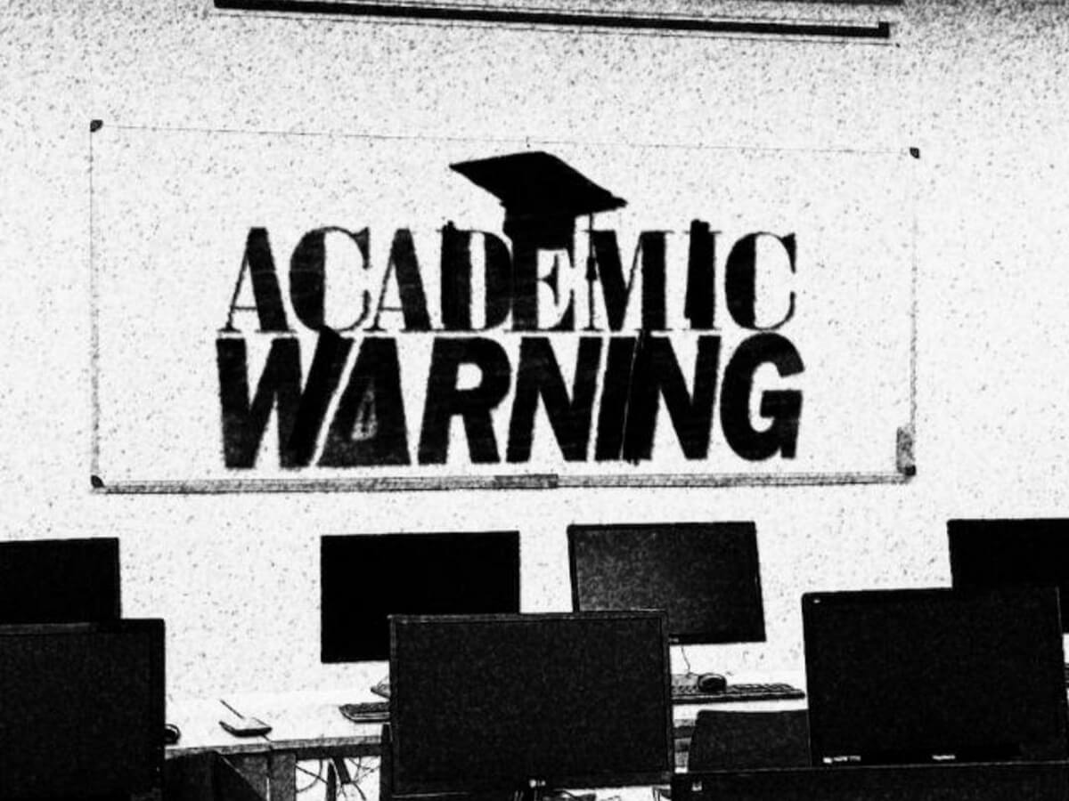 Stylized logo that says 'Academic Warning'