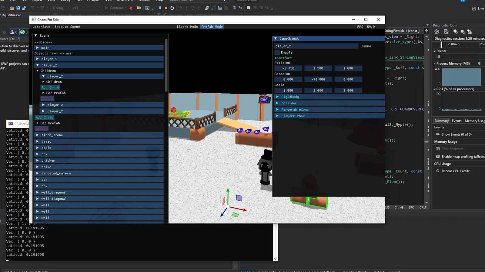 Engine and editor concept from Chaos For Sale, with Visual Studio in the background, highlighting the behind-the-scenes development process.
